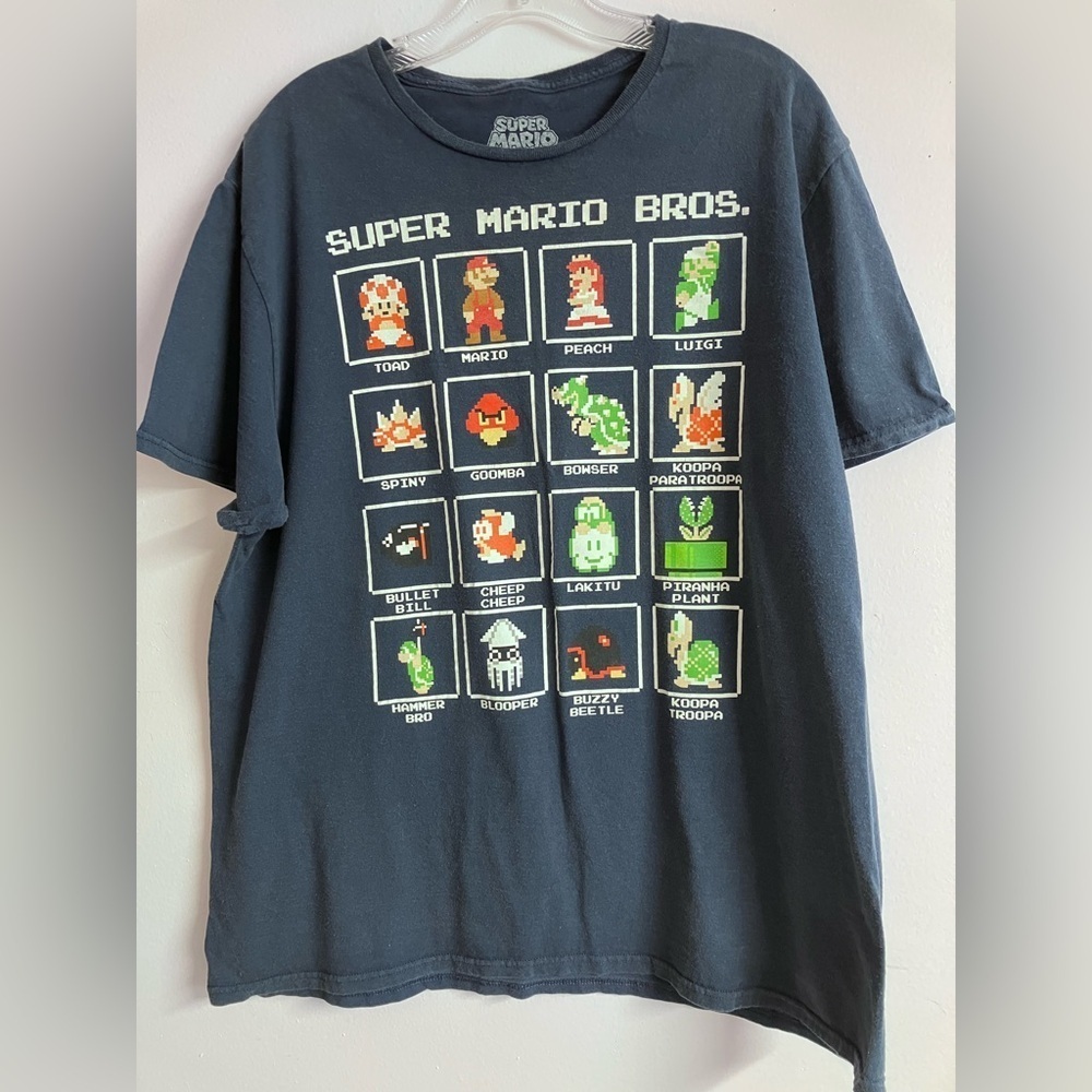 Super Mario Men’s T Shirt, XL, Navy Blue, Short Sleeves